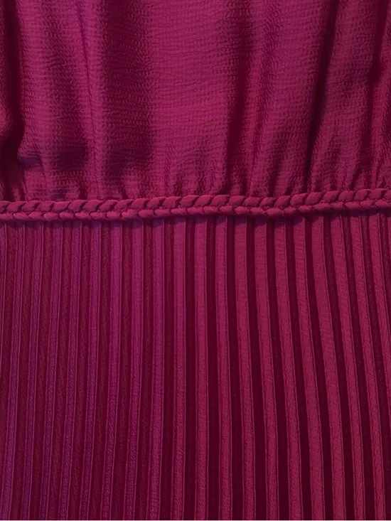 Sezane Pleated V-Neck Midi Dress in Magenta - Picture 12 of 16